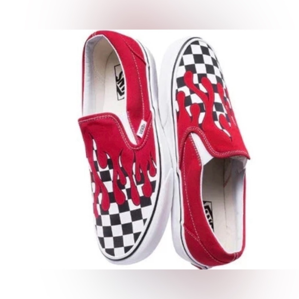 Vans Slip On Checker Blood Drips Flame Red Sneakers Shoes Men’s 5.5 Women’s 7.0 - Picture 2 of 12
